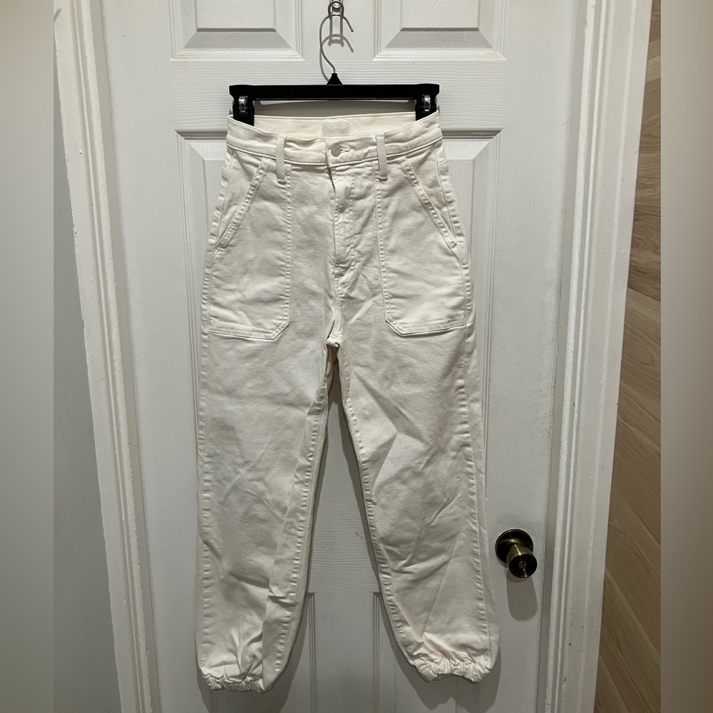 MOTHER Cream Denim Cargo Jeans